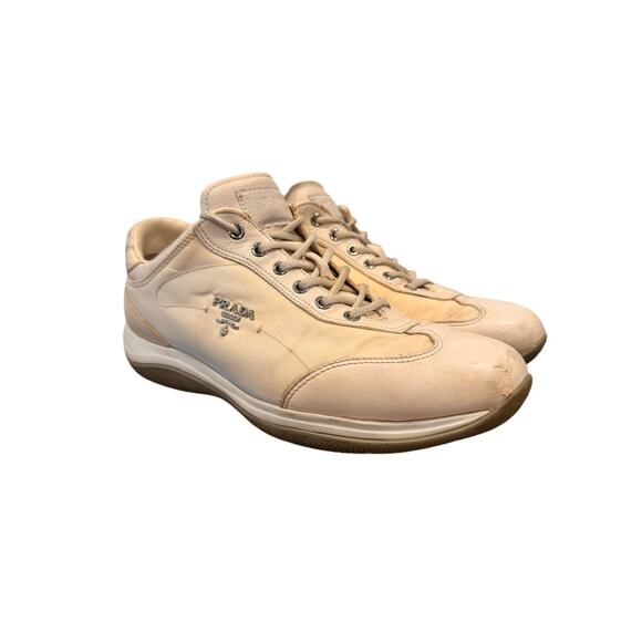 Prada Sport‎ white/beige Leather And Nylon Low Top Sneakers Size EU 40 US 9 - Picture 1 of 8